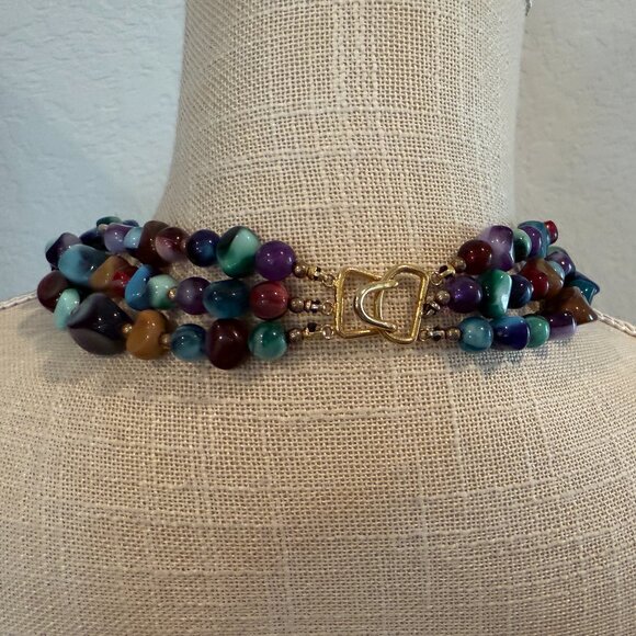 Multi-Color 3 Strand Acrylic Necklace - Picture 3 of 6